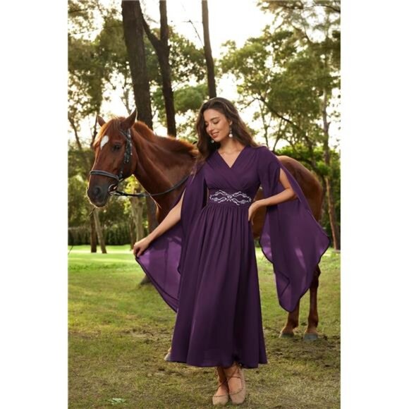 Women's Renaissance Costume Wrap V Neck Medieval Dress Purple - Picture 2 of 7